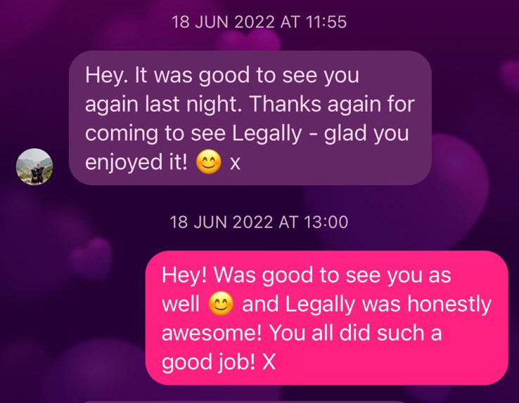 Screenshot of the text when Sean asked Naomi out